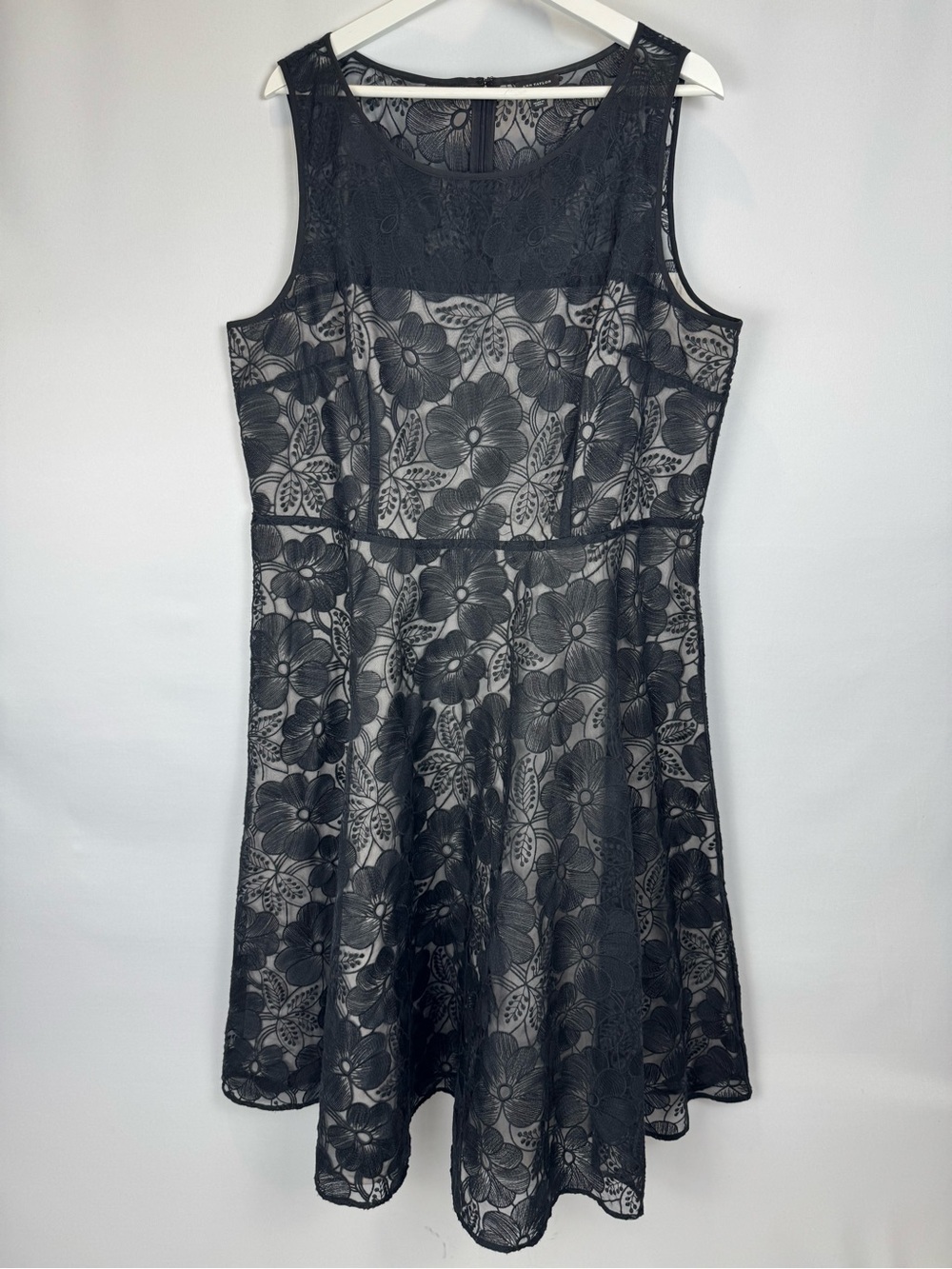 Ann Taylor Black Lace Overlay Sleeveless Midi Dress Cocktail Dress Formal Sz 18 - Picture 2 of 10